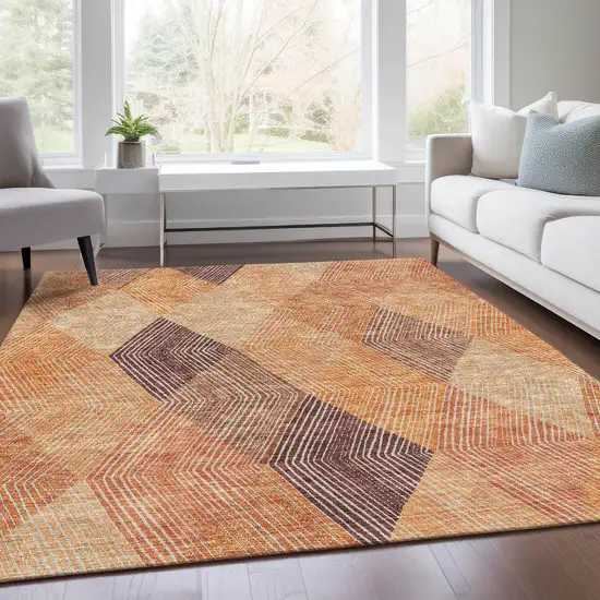 Orange Salmon And Ivory Geometric Washable Area Rug With UV Protection Photo 4