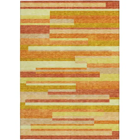 Orange Salmon And Lime Green Striped Washable Indoor Outdoor Area Rug Photo 6