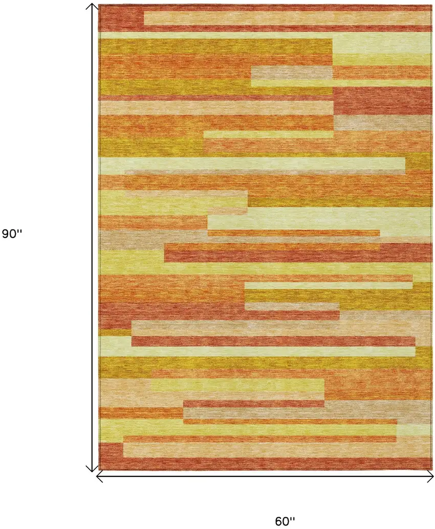 Orange Salmon And Lime Green Striped Washable Indoor Outdoor Area Rug Photo 3