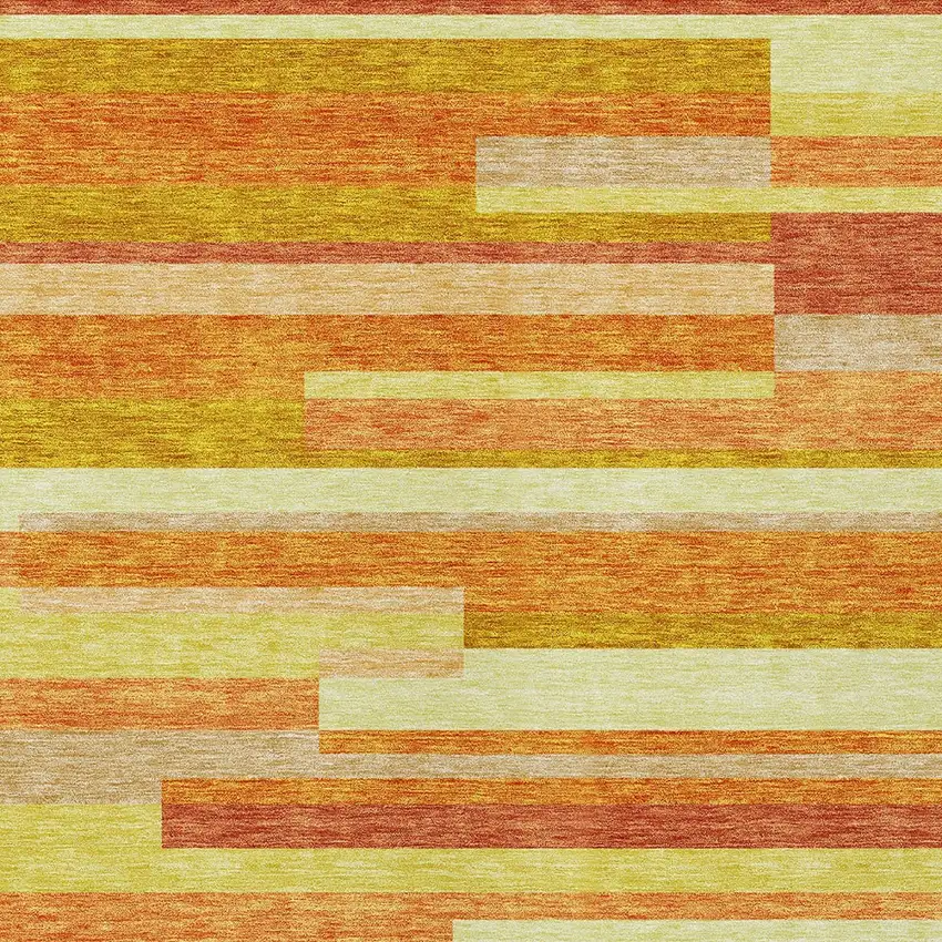 Orange Salmon And Lime Green Striped Washable Indoor Outdoor Area Rug Photo 4