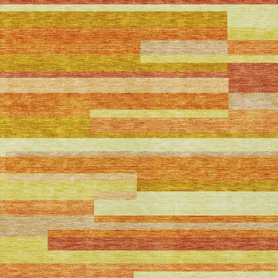 Orange Salmon And Lime Green Striped Washable Indoor Outdoor Area Rug Photo 4