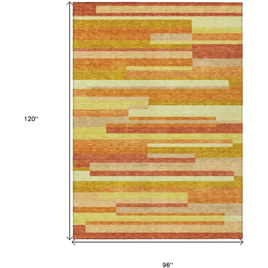 Orange Salmon And Lime Green Striped Washable Indoor Outdoor Area Rug Photo 3