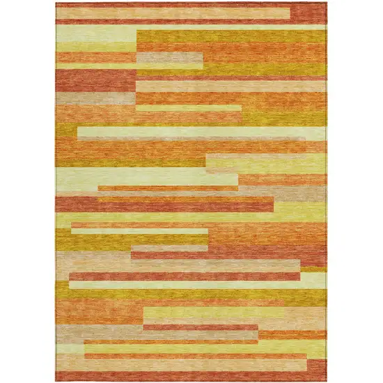 Orange Salmon And Lime Green Striped Washable Indoor Outdoor Area Rug Photo 5