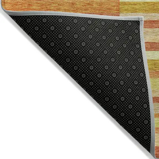 Orange Salmon And Lime Green Striped Washable Indoor Outdoor Area Rug Photo 2
