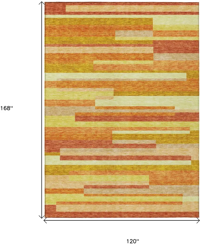 Orange Salmon And Lime Green Striped Washable Indoor Outdoor Area Rug Photo 3