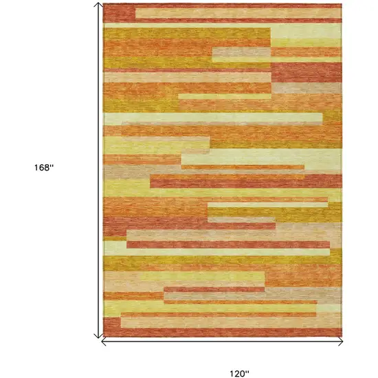 Orange Salmon And Lime Green Striped Washable Indoor Outdoor Area Rug Photo 3