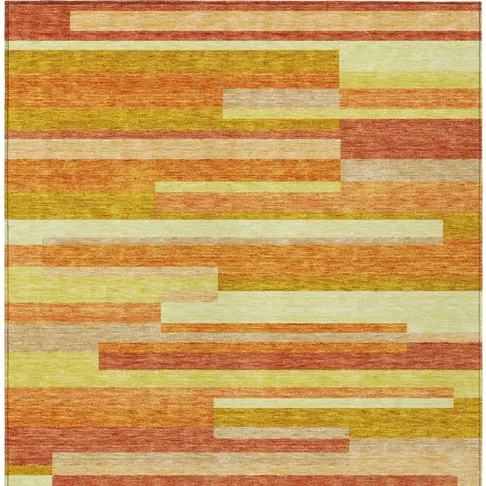 Orange Salmon And Lime Green Striped Washable Indoor Outdoor Area Rug Photo 5