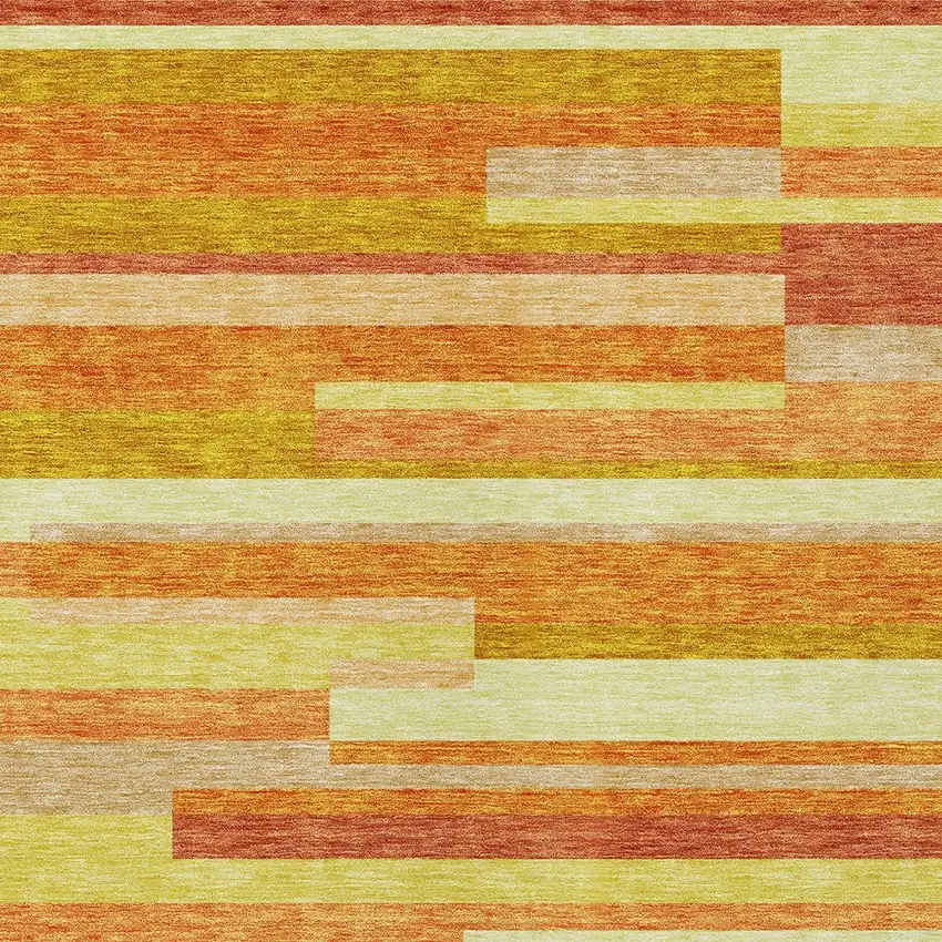 Orange Salmon And Lime Green Striped Washable Indoor Outdoor Area Rug Photo 4