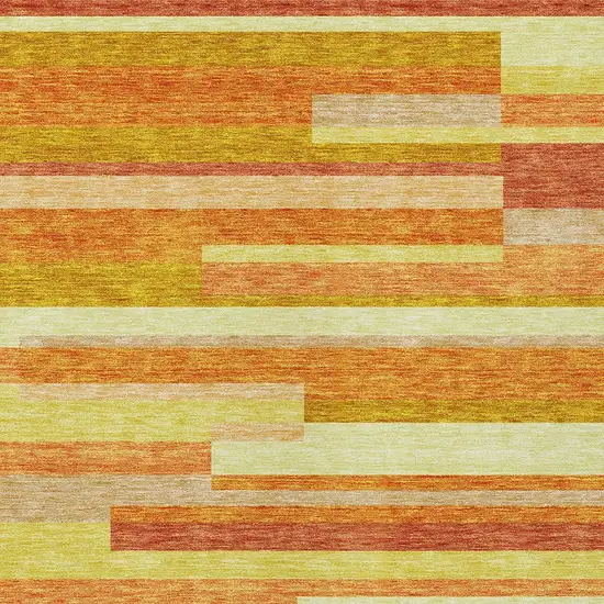 Orange Salmon And Lime Green Striped Washable Indoor Outdoor Area Rug Photo 4