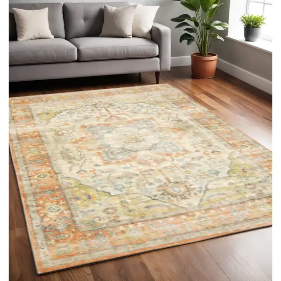 Orange Silver Gold And Grey Abstract Power Loom Stain Resistant Area Rug Photo 1