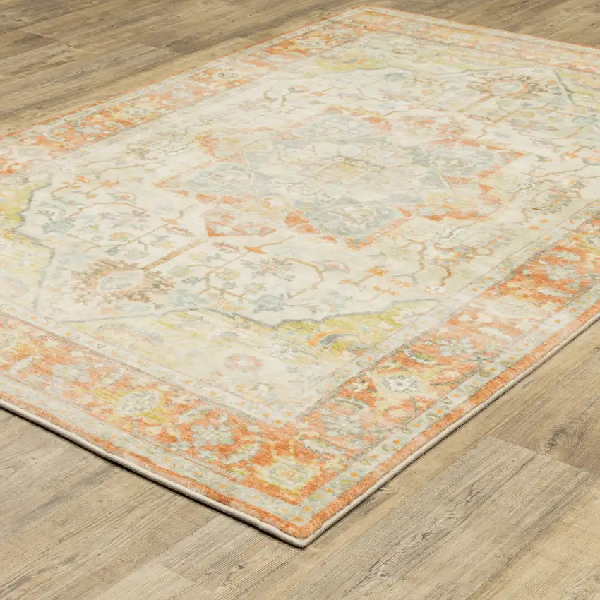 Orange Silver Gold And Grey Abstract Power Loom Stain Resistant Area Rug Photo 5