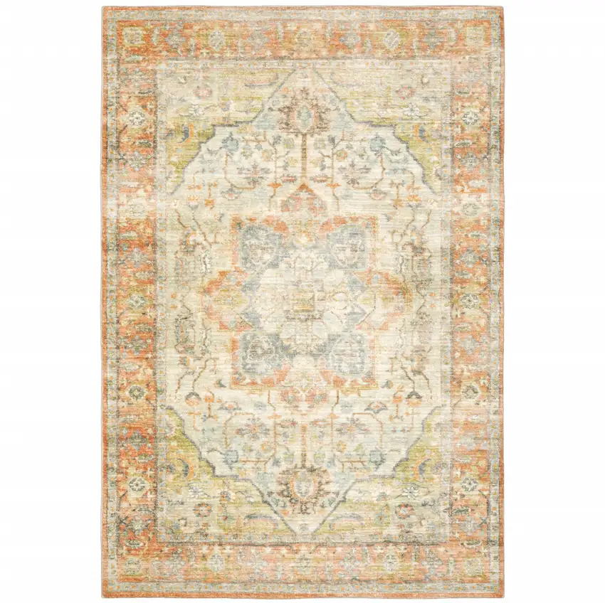 Orange Silver Gold And Grey Abstract Power Loom Stain Resistant Area Rug Photo 1