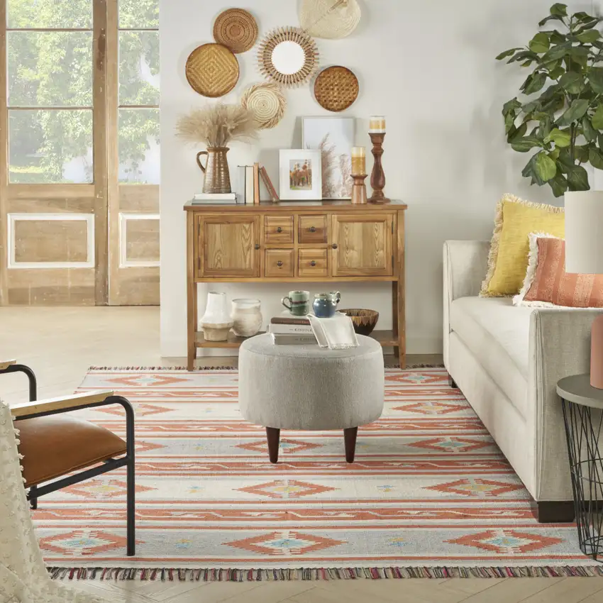 Orange Southwestern Handmade Area Rug With Fringe Photo 6