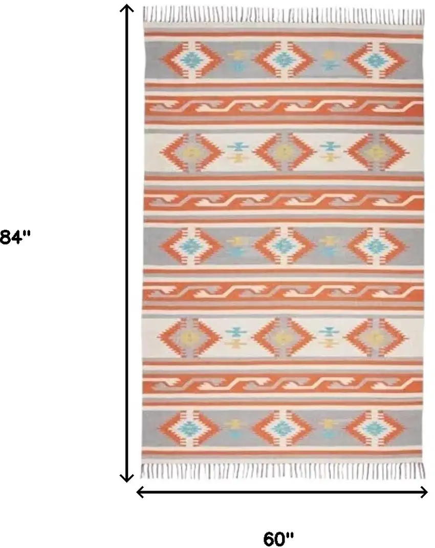Orange Southwestern Handmade Area Rug With Fringe Photo 5