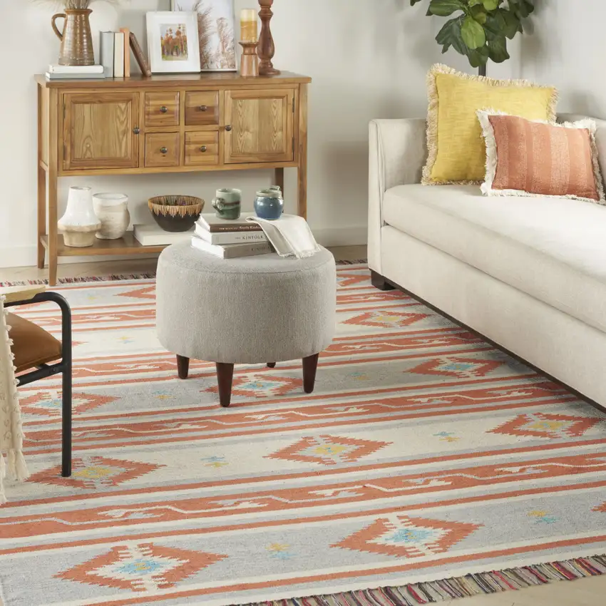 Orange Southwestern Handmade Area Rug With Fringe Photo 8