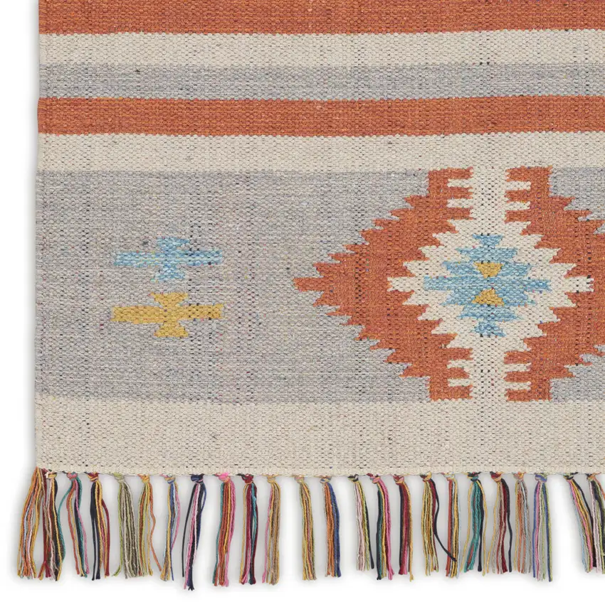 Orange Southwestern Handmade Area Rug With Fringe Photo 7