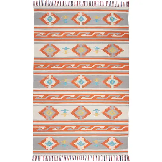 Orange Southwestern Handmade Area Rug With Fringe Photo 1