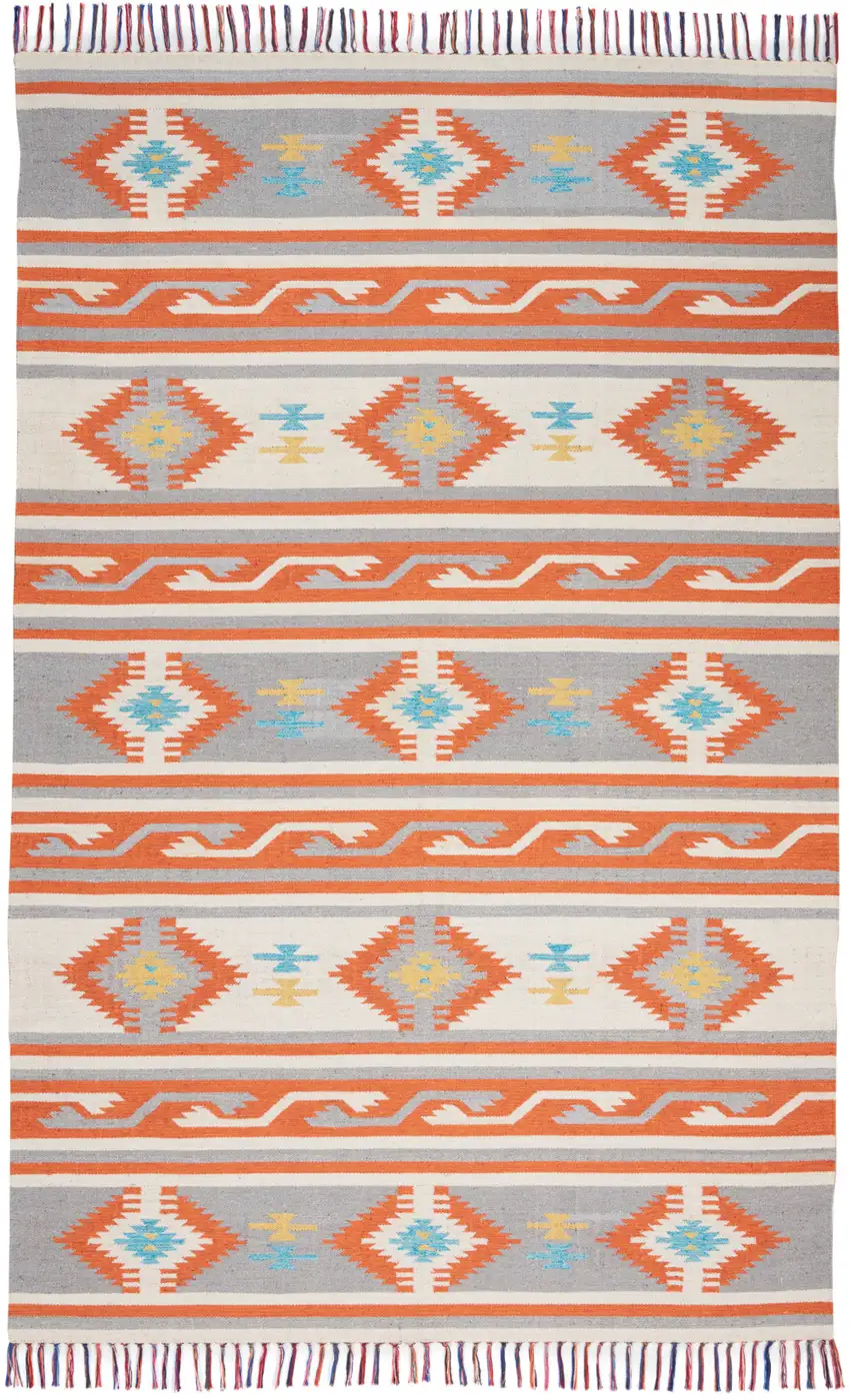 Orange Southwestern Handmade Area Rug With Fringe Photo 1