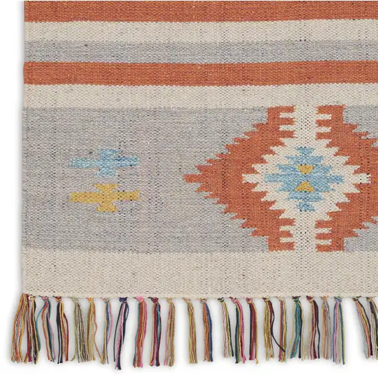 Orange Southwestern Handmade Area Rug With Fringe Photo 7