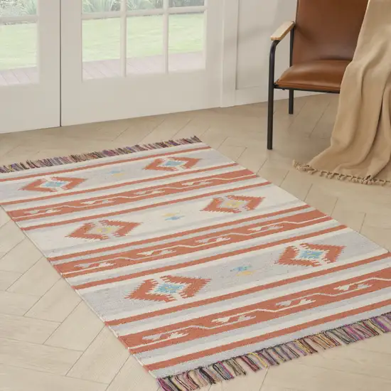 Orange Southwestern Handmade Area Rug With Fringe Photo 8