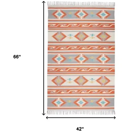 Orange Southwestern Handmade Area Rug With Fringe Photo 5