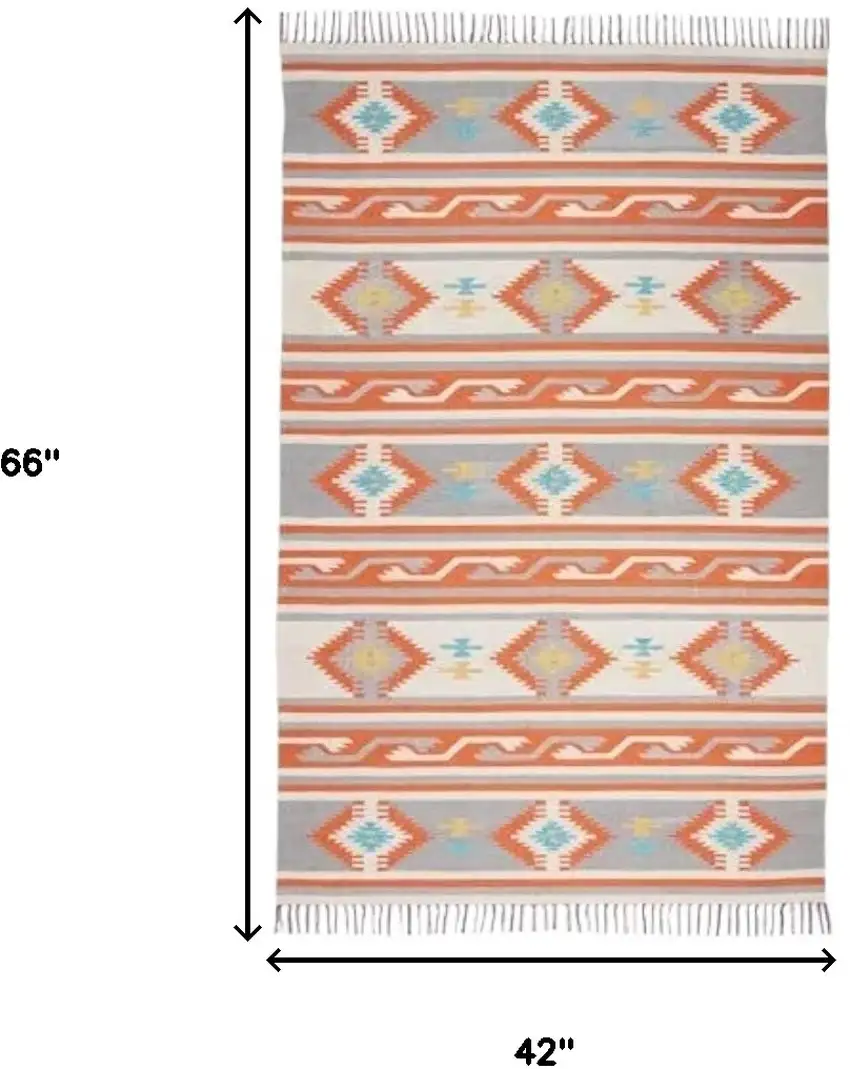 Orange Southwestern Handmade Area Rug With Fringe Photo 5
