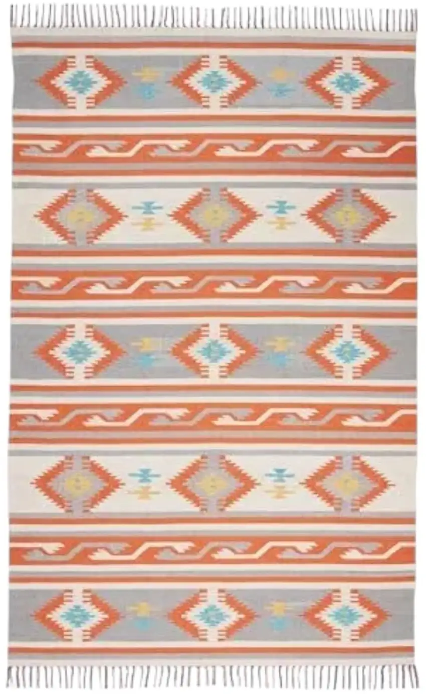Orange Southwestern Handmade Area Rug With Fringe Photo 1