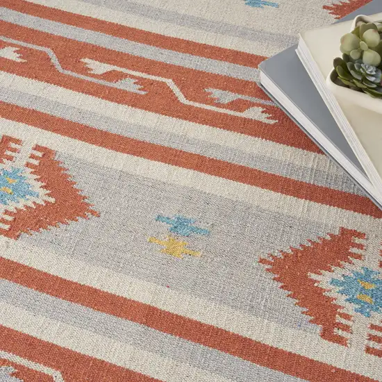 Orange Southwestern Handmade Area Rug With Fringe Photo 9