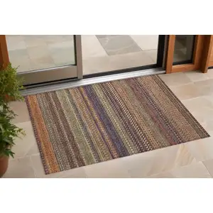 Photo of Orange Striped Washable Non Skid Indoor Outdoor Area Rug