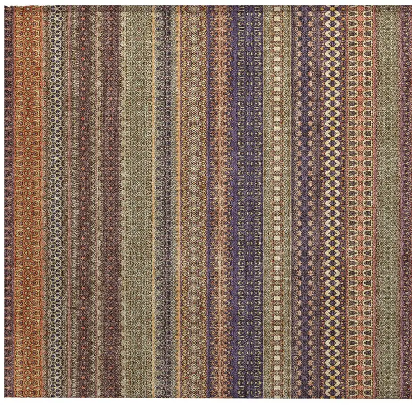 Orange Striped Washable Non Skid Indoor Outdoor Area Rug Photo 7