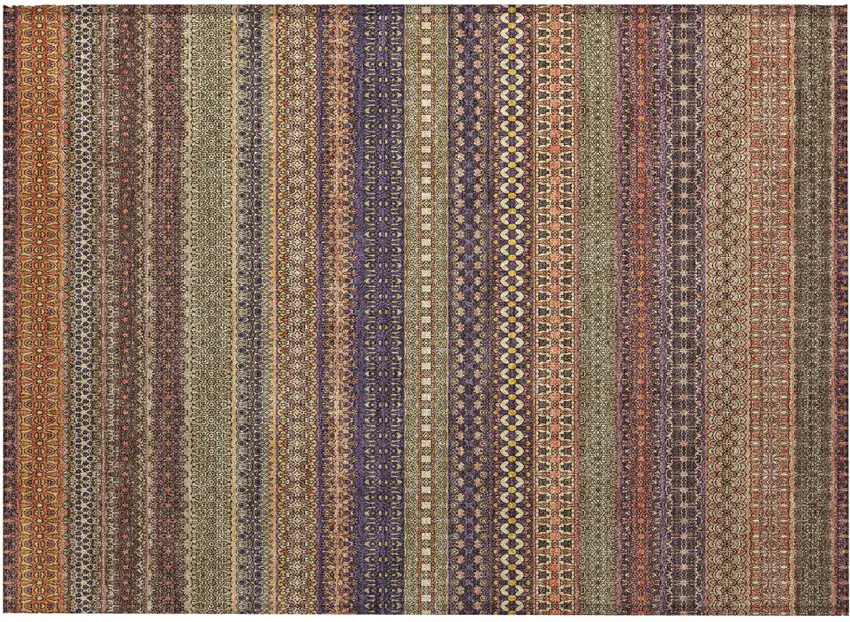 Orange Striped Washable Non Skid Indoor Outdoor Area Rug Photo 2