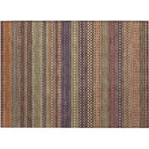 Photo of Orange Striped Washable Non Skid Indoor Outdoor Area Rug