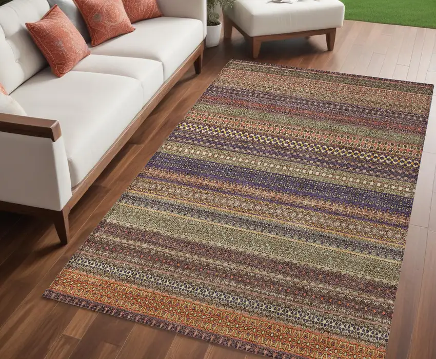 Orange Striped Washable Non Skid Indoor Outdoor Area Rug Photo 1
