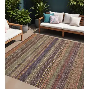 Photo of Orange Striped Washable Non Skid Indoor Outdoor Area Rug