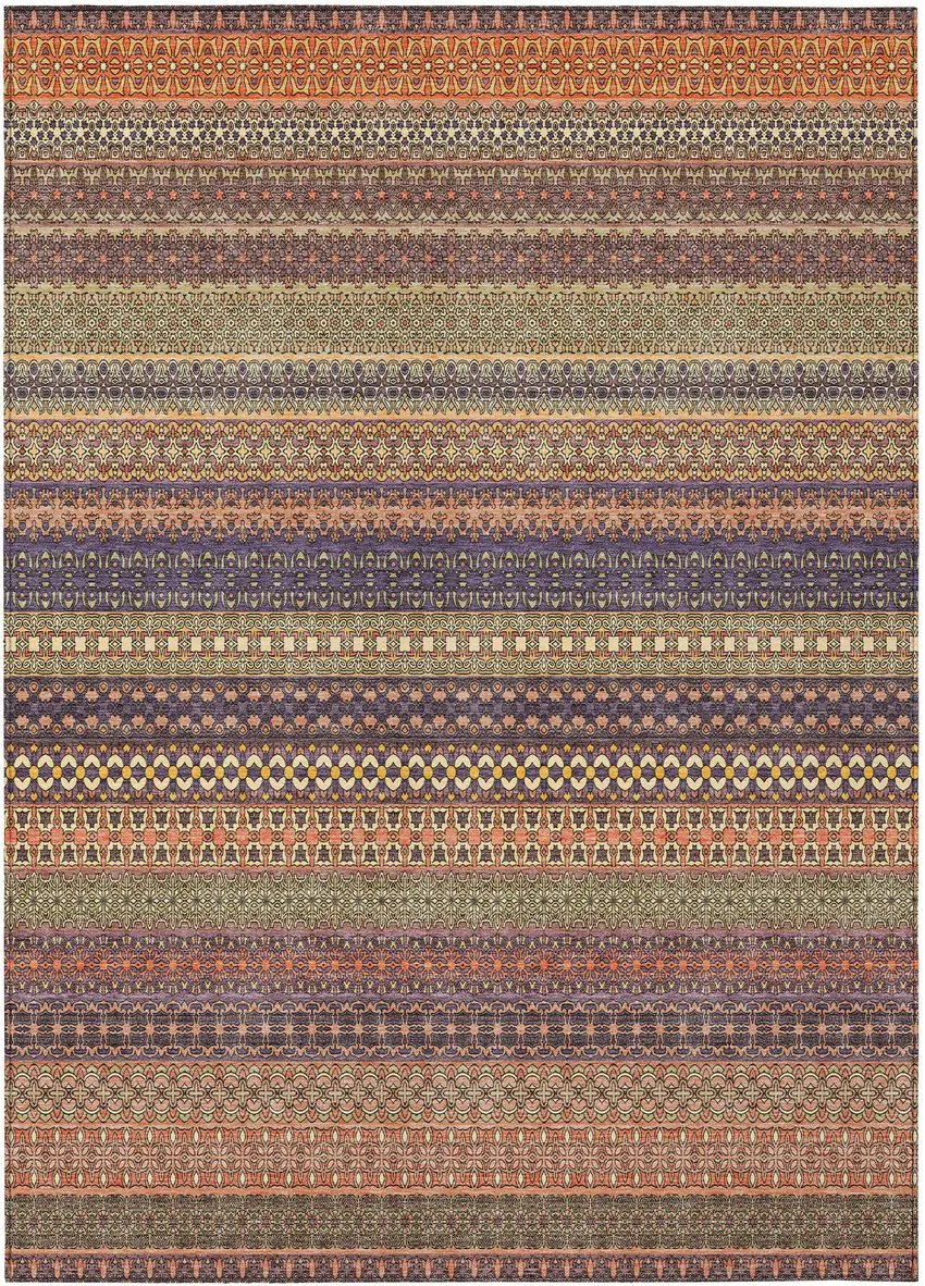 Orange Striped Washable Non Skid Indoor Outdoor Area Rug Photo 2