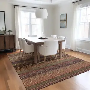 Photo of Orange Striped Washable Non Skid Indoor Outdoor Area Rug