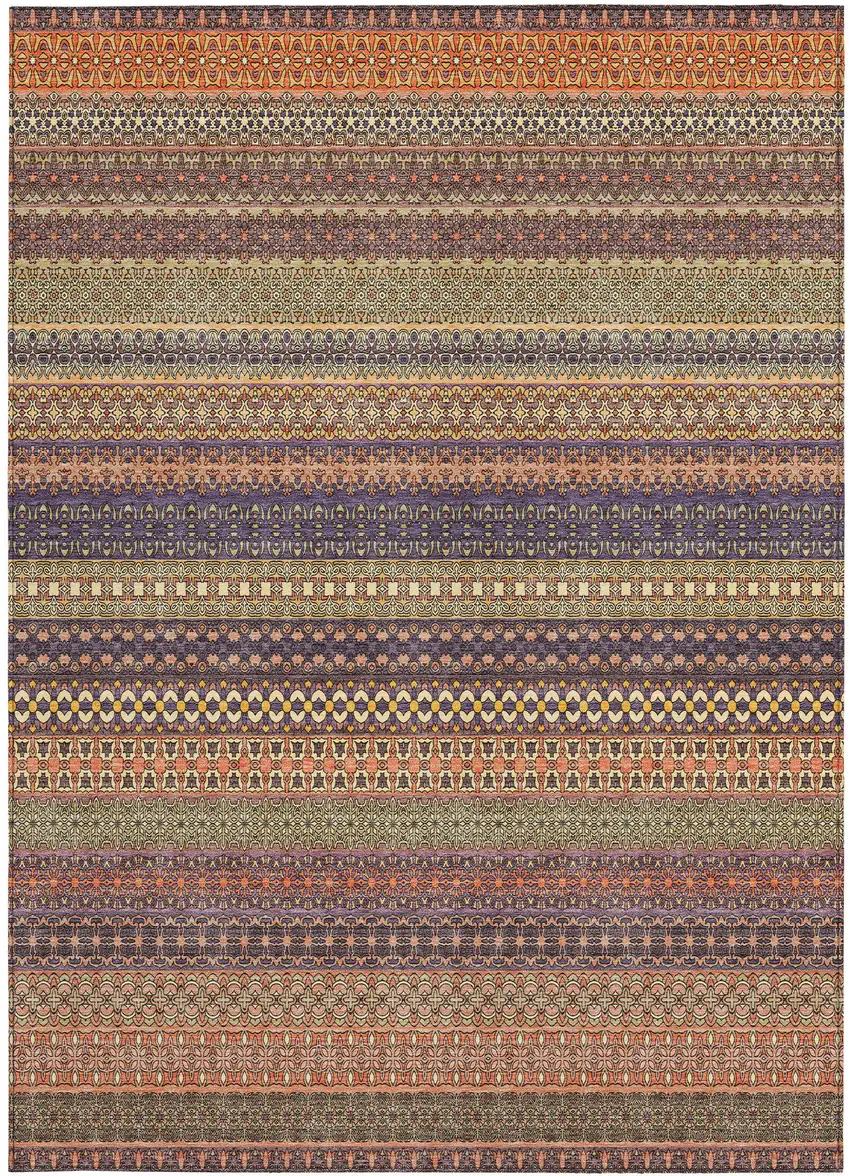 Orange Striped Washable Non Skid Indoor Outdoor Area Rug Photo 5