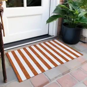 Photo of Orange Striped Washable Non Skid Indoor Outdoor Area Rug