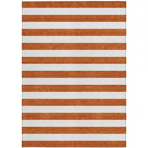 Photo of Orange Striped Washable Non Skid Indoor Outdoor Area Rug