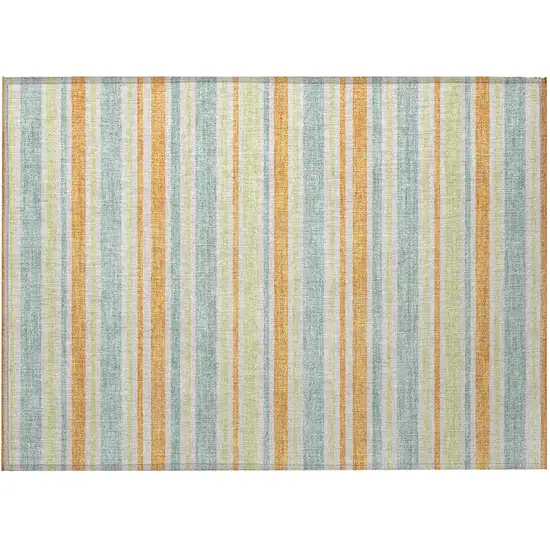 Orange Green and Blue Striped Washable Non Skid Indoor Outdoor Area Rug Photo 3