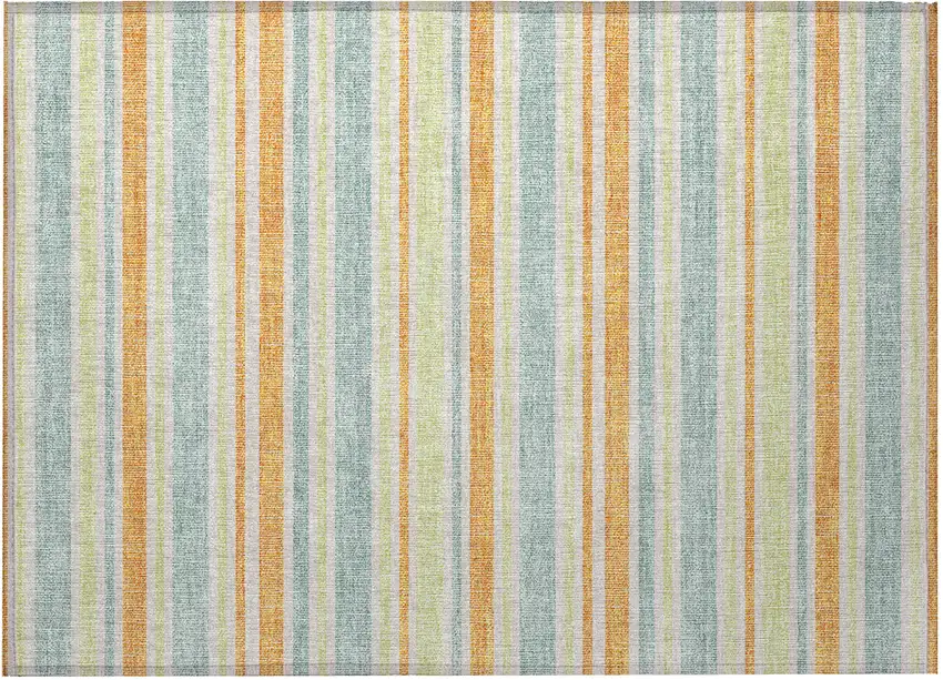 Orange Green and Blue Striped Washable Non Skid Indoor Outdoor Area Rug Photo 3