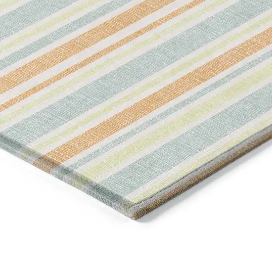 Orange Green and Blue Striped Washable Non Skid Indoor Outdoor Area Rug Photo 6