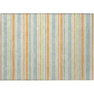 Photo of Orange Striped Washable Non Skid Indoor Outdoor Area Rug