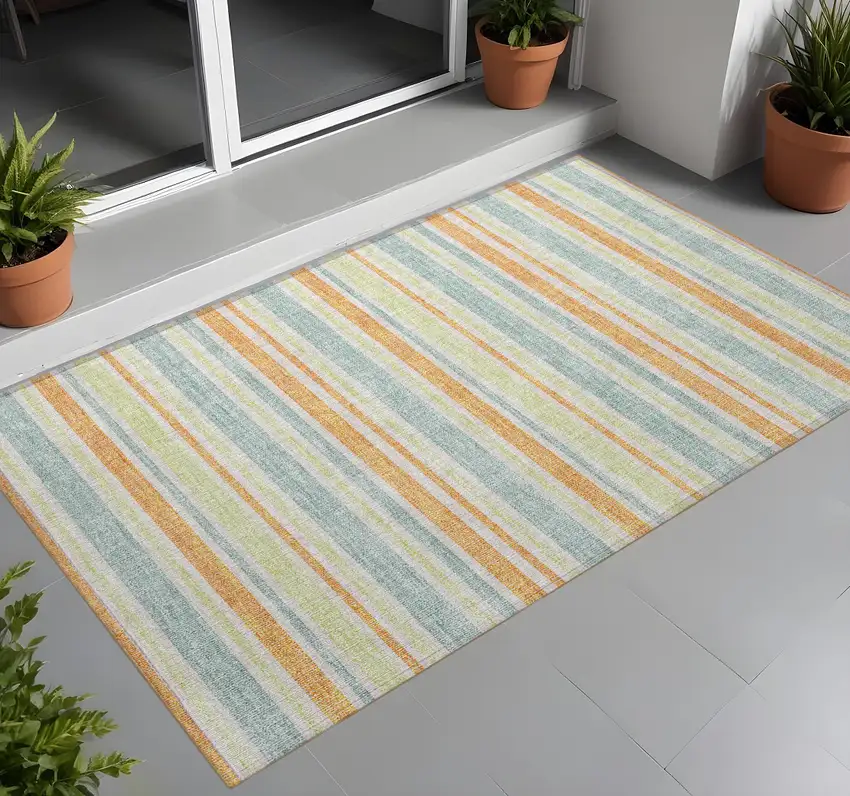 Orange Striped Washable Non Skid Indoor Outdoor Area Rug Photo 1