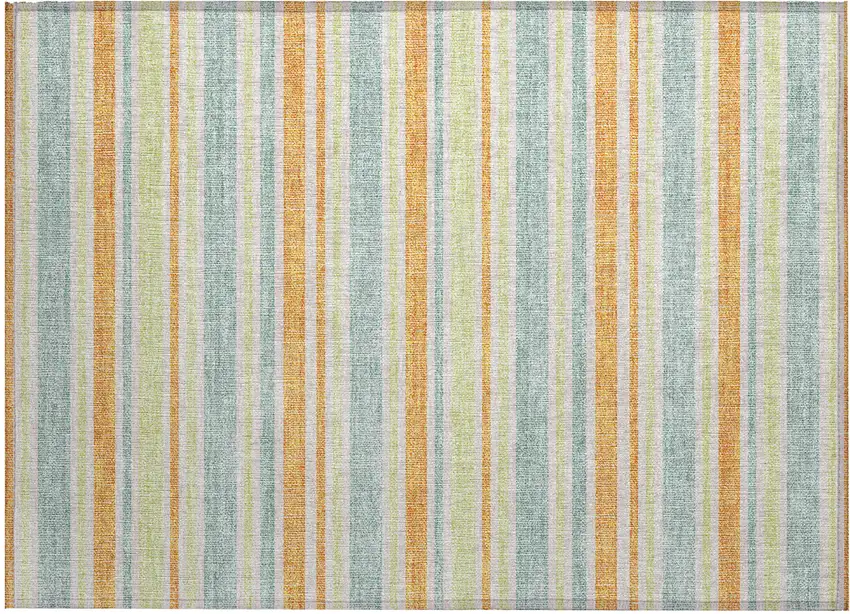 Orange Green and Blue Striped Washable Non Skid Indoor Outdoor Area Rug Photo 2