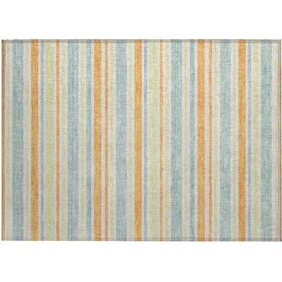 Orange Green and Blue Striped Washable Non Skid Indoor Outdoor Area Rug Photo 2