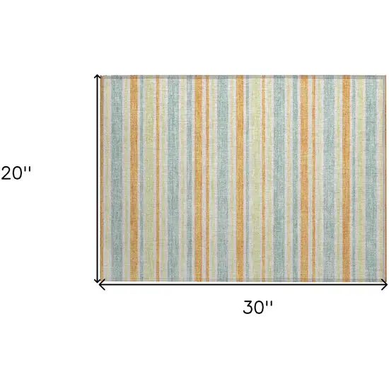 Orange Green and Blue Striped Washable Non Skid Indoor Outdoor Area Rug Photo 3