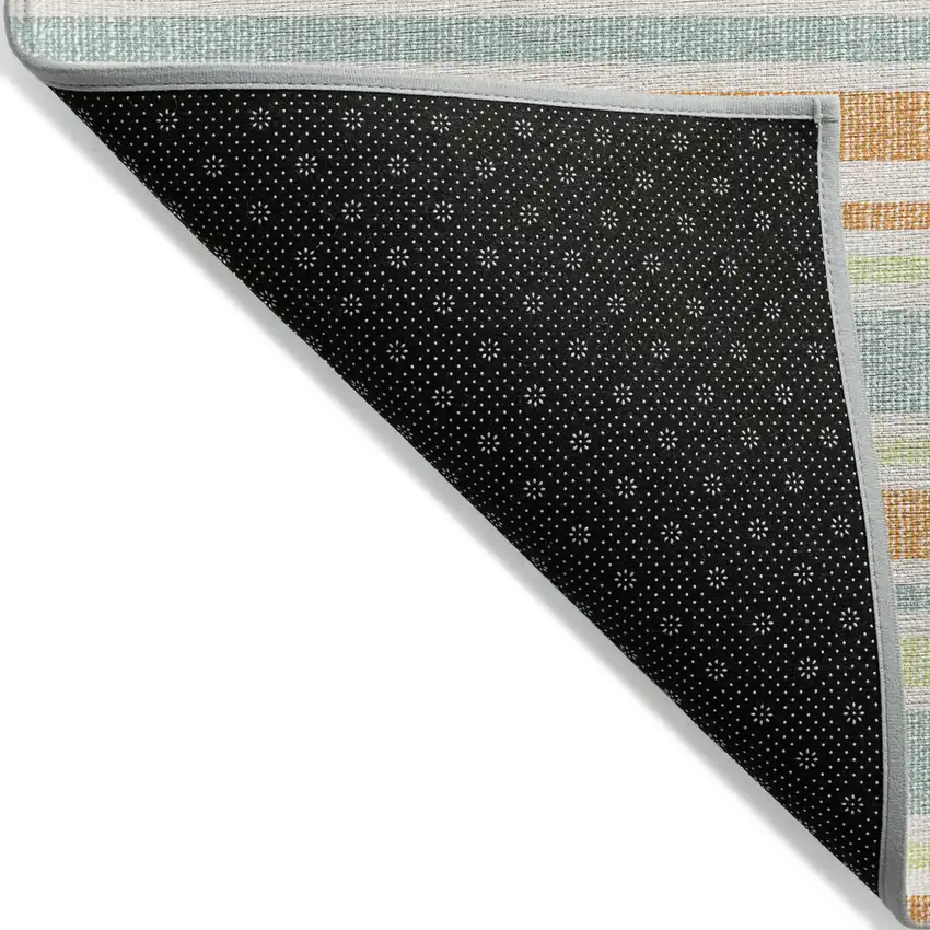 Orange Green and Blue Striped Washable Non Skid Indoor Outdoor Area Rug Photo 5