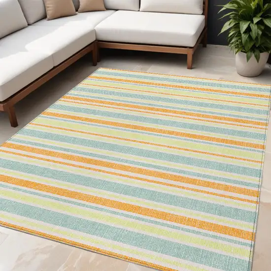 Orange Striped Washable Non Skid Indoor Outdoor Area Rug Photo 1