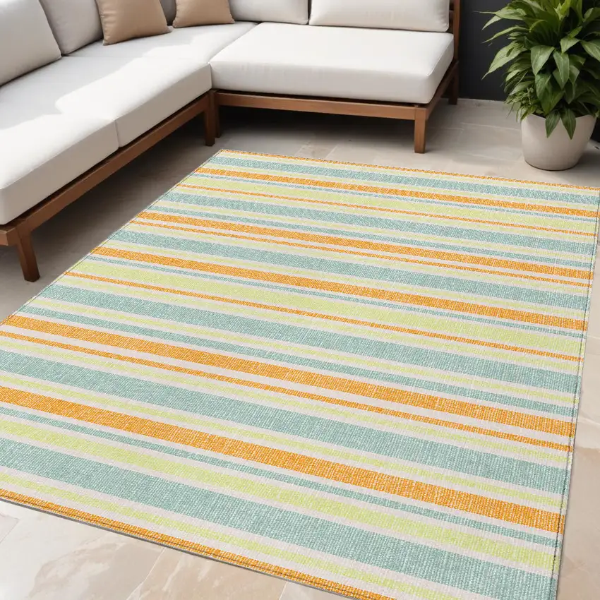Orange Striped Washable Non Skid Indoor Outdoor Area Rug Photo 1